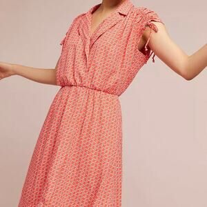 Maeve Anthropologie Carlotta Ruched Shirtdress Pullover Ruched Orange Size Small